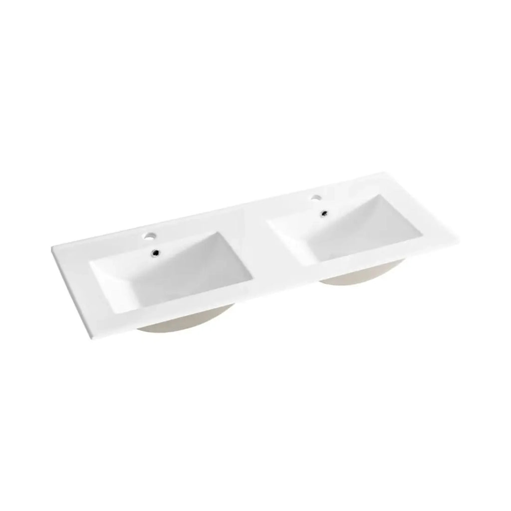 Set da bagno FIDJI: mobile sotto lavabo 120cm + doppio lavabo da incasso + 2 sifoni + piedi