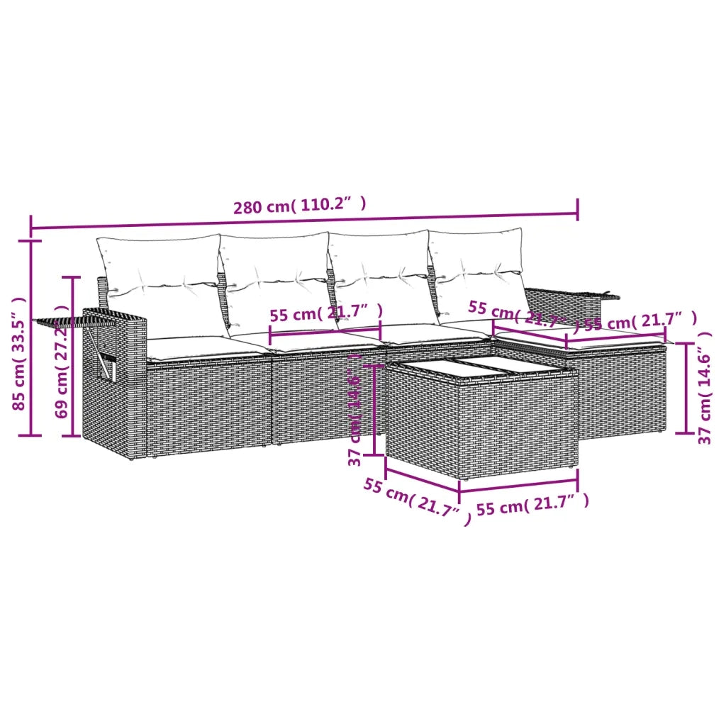 Set Divano da Giardino 6 pz con Cuscini Grigio in Polyrattancod mxl 90289
