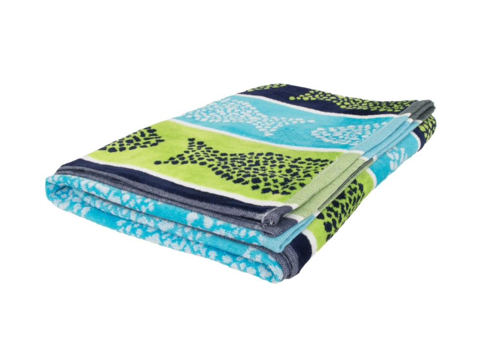 Telo Mare Jacquard Spugna Asciugamano Spiaggia Disegno Fish Pois - Telo Mare - Verde-Blu