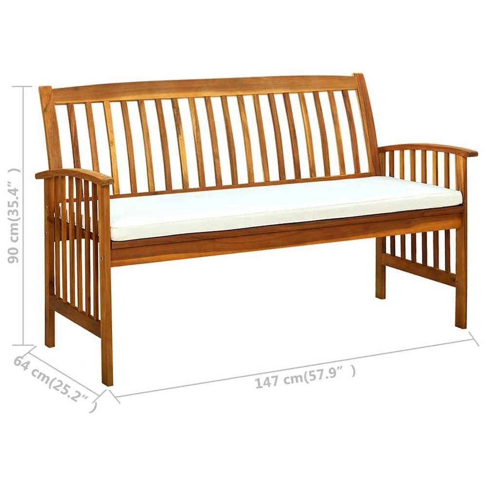 Garden Bench With Cushions, 147 Cm, Solid Acacia Wood