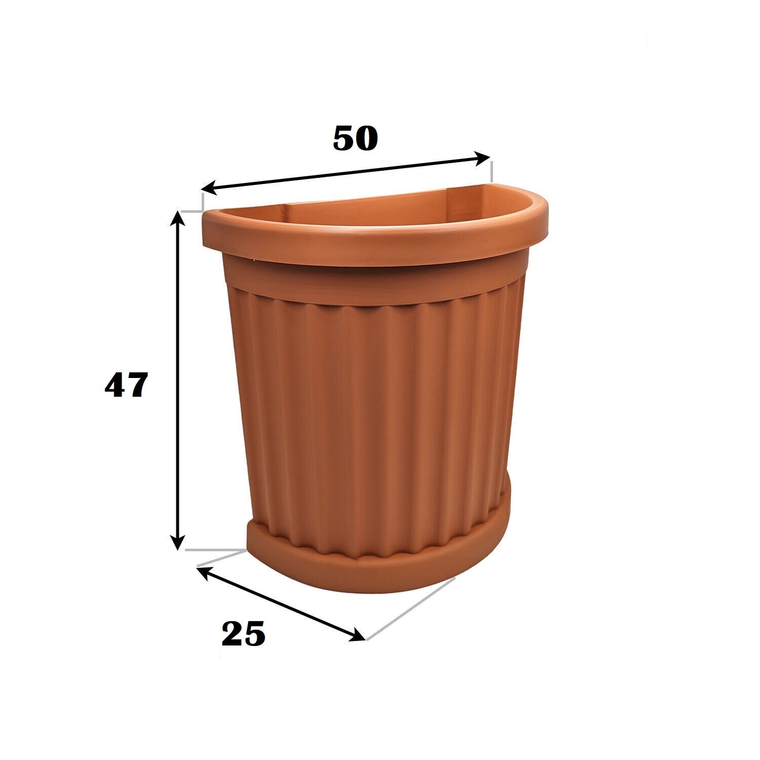 Vaso a parete plastica marrone muro mezzaluna fiori piante esterno giardino h 50