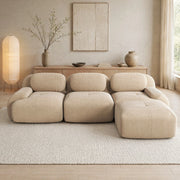Divano angolare modulare in tessuto a coste beige con imbottitura 32D, senza montaggio e base antiscivolo