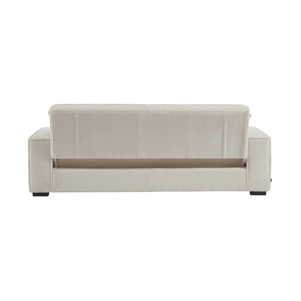 Divano letto in tessuto bouclé, 3 posti, crema