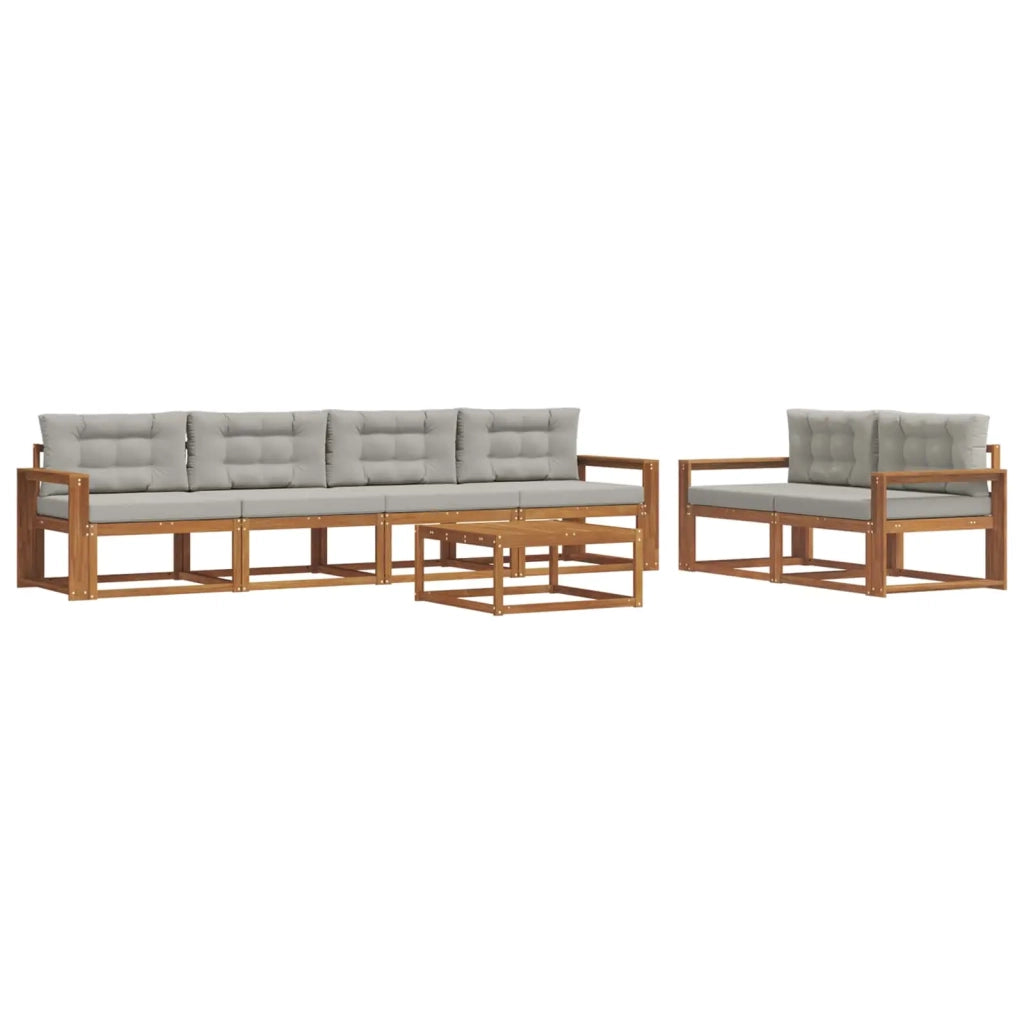 Set di divani da esterno 7 pcs Grigio Naturale e Chiaro