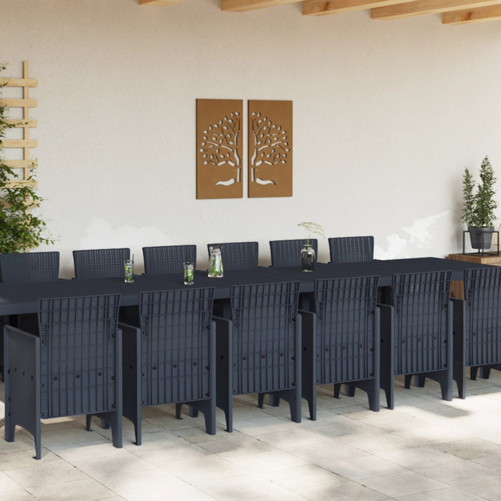 Set da Pranzo Giardino in Rattan Sintetico Antracite 15 Pezzi