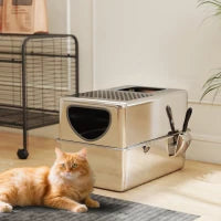 Lettiera per Gatti in Acciaio Inossidabile XL Arenero con Paletta Doppie Aperture Facile da Pulire Argento