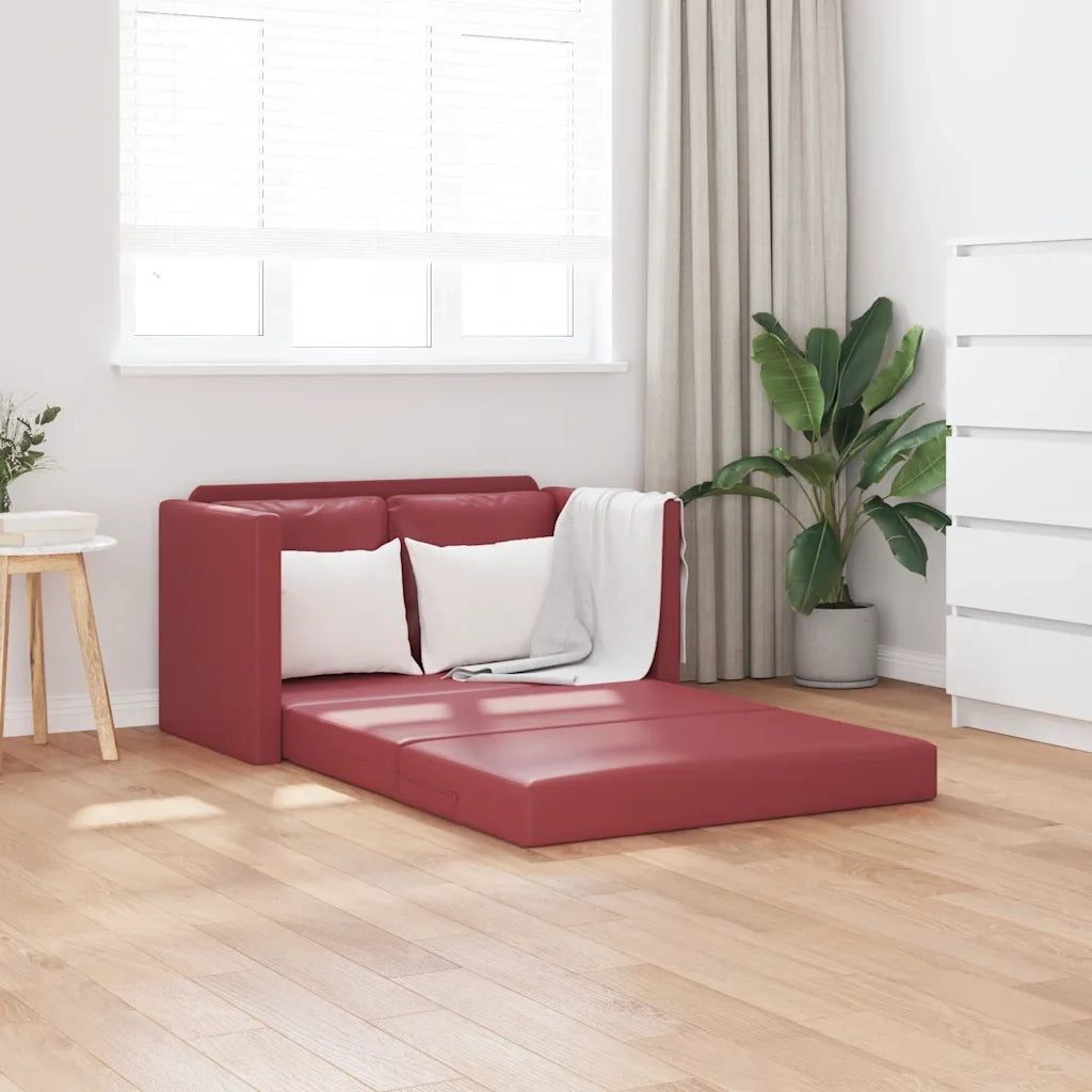 Divano Letto da Terra 2 in 1 Rosso Vino 112x174x55cm Similpelle