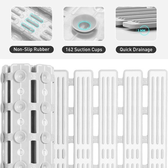 Matrice antiscivolo per bagno 68 x 40 cm - Grigio, resistente alla muffa - Tagliabile su misura, 100% privo di BPA