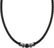 Collana da uomo in pelle e acciaio inossidabile con cordoncino nero e fermaglio - stile casual - inclusa scatola di conservazione - regalo per uomo - accessorio di tendenza