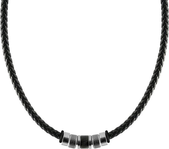 Collana da uomo in pelle e acciaio inossidabile con cordoncino nero e fermaglio - stile casual - inclusa scatola di conservazione - regalo per uomo - accessorio di tendenza