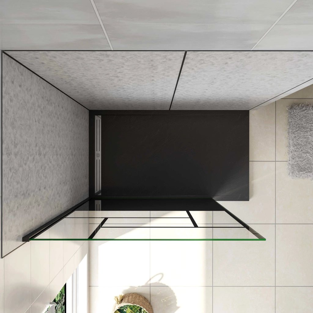 Doccia Walk In Parete Fissa Vetro Temperato 8 mm Anticalcare 120x200cm Semitrasparente Riquadri Nero Serigrafato