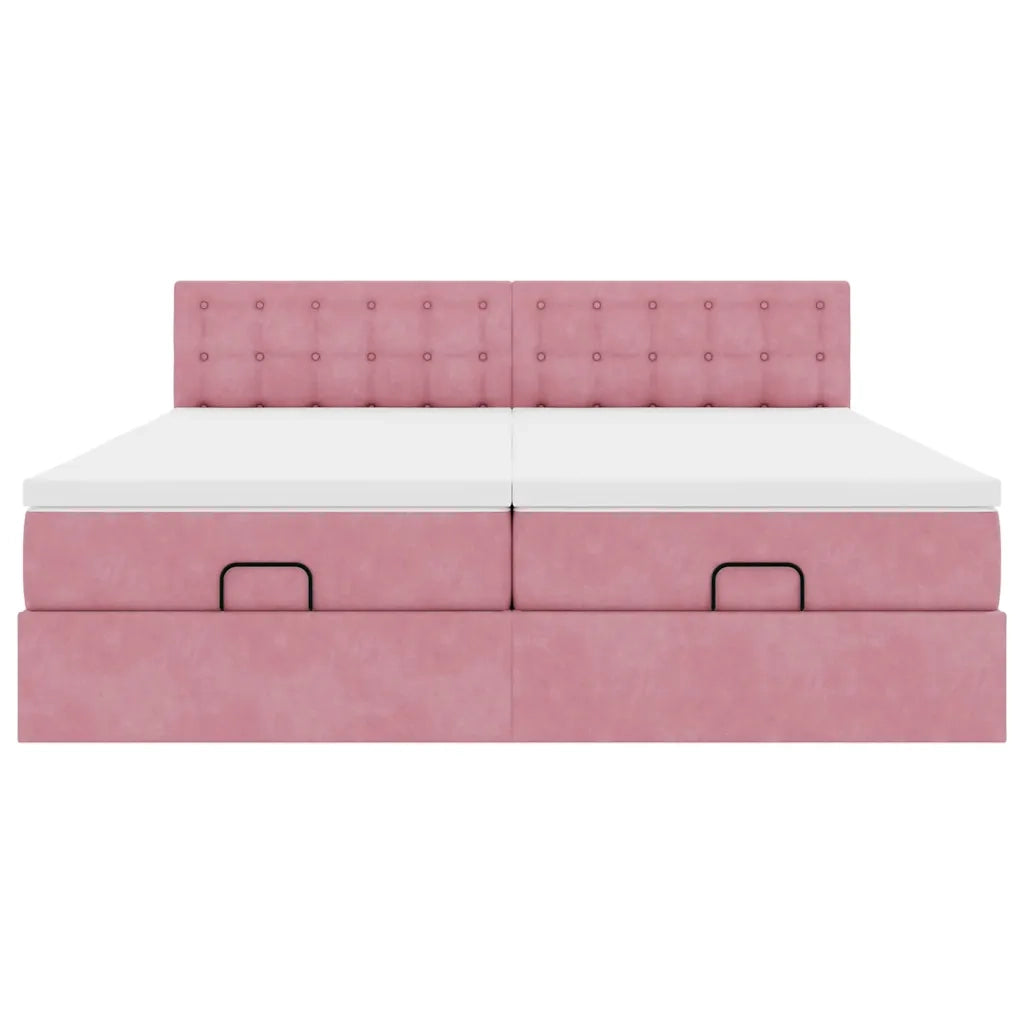 Struttura Letto Pouf con Materassi Rosa 160x200 cm Velluto