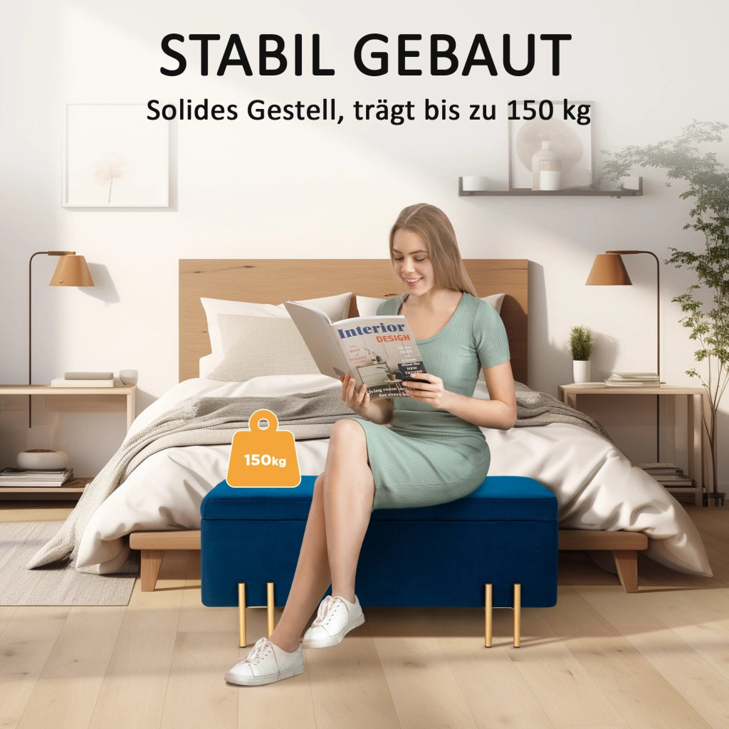Panca imbottita con contenitore ¨C Minimal ¨C blu scuro metallo 100x40x42 cm