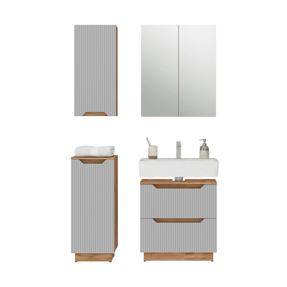 Vicco Set di mobili da bagno Rovere/grigio a righe 4 parti