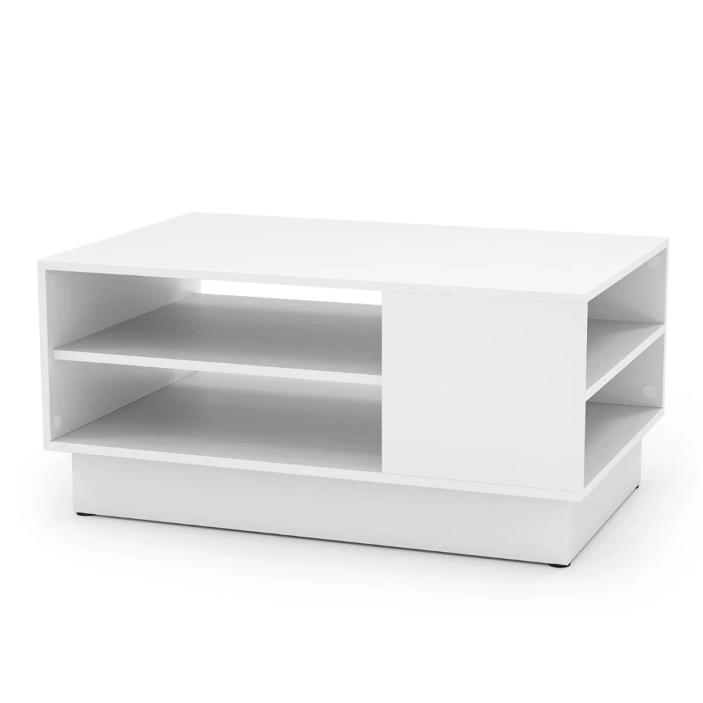 Tavolino rettangolare multifunzionale 86 x 56 x 41 cm con vano portaoggetti a giorno design contemporaneo in legno bianco 20_0013789