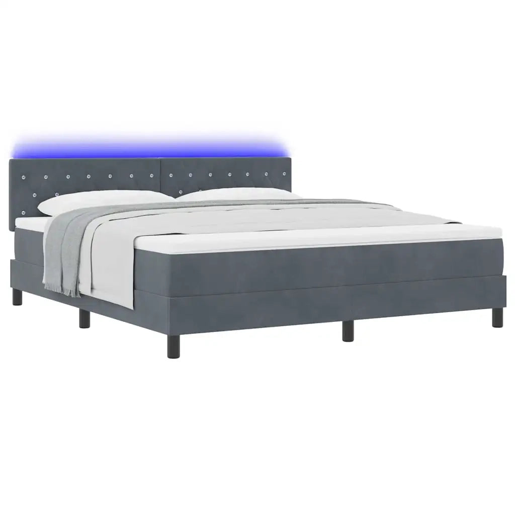 Letto a Sorgente LED con led Grigio scuro 180 x 200 cm Velluto