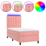 Letto singolo | Letto per adulti | Letto a Molle con Materasso e LED Rosa 80x200 cm in Velluto