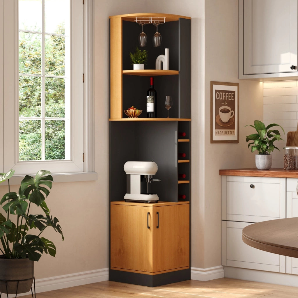 Mobile angolare con 4 vani e portascalici; per cucina; in MDF; 40×40×182 cm; nero