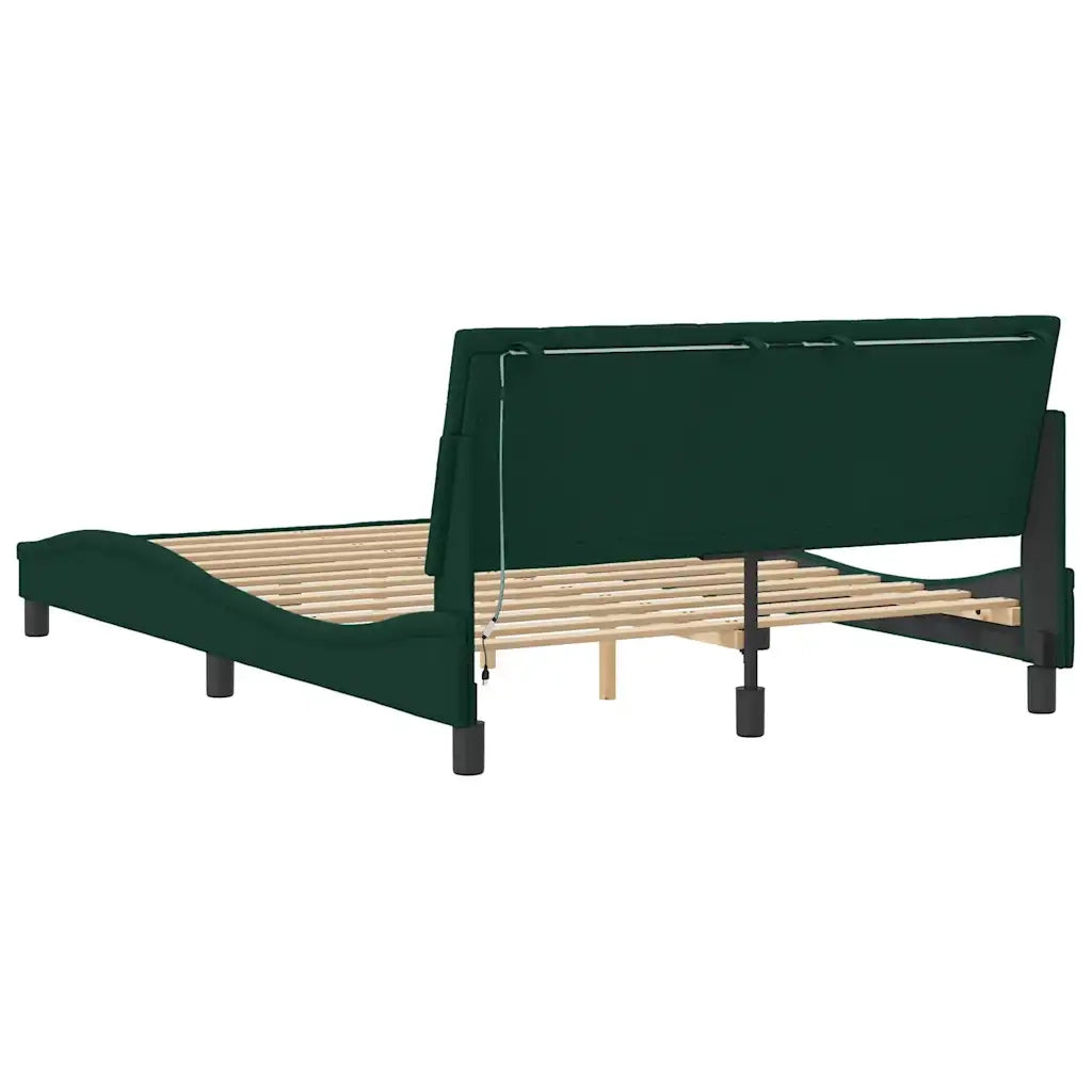 Giroletto con LED senza Materasso-Struttura Letto Hanko Verde Scuro 140x200 cm in Velluto