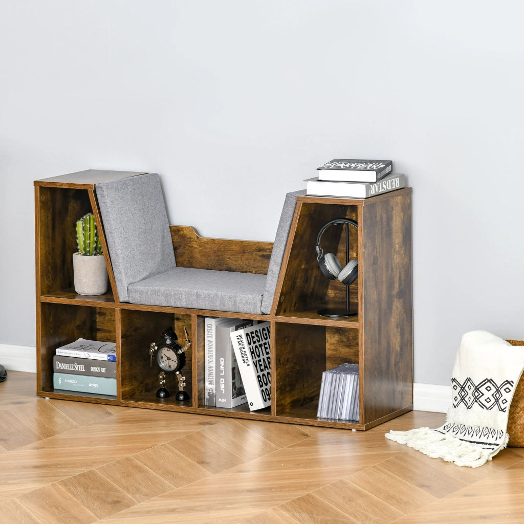 Libreria a cubi 6 scomparti con panca ¨C zephmum ¨C 102x30x61 cm, legno marrone rustico
