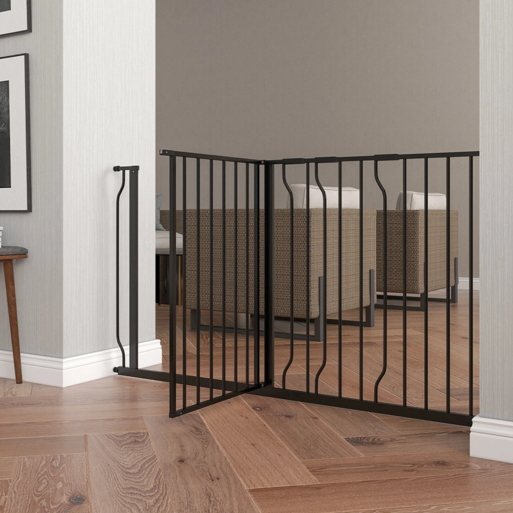 Cancelletto di sicurezza per cani 145x76 cm con doppia chiusura; apertura a due vie; acciaio nero