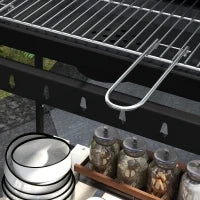 Barbecue a Carbonella ad Altezza Regolabile con 3 Ripiani e Vassoio, in Metallo Legno, 113x53.5x82.5 cm, Nera
