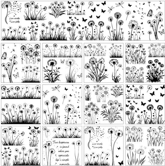 Sticker trasfer per hobbista con motivi di fiore di campo a tema minimalismo farfalle fiori per attività di classe decorazione 5,5 x 5,5 pollici