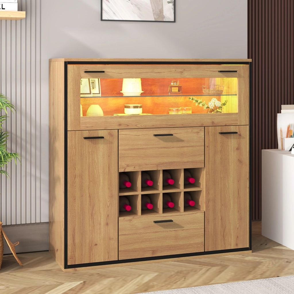 Credenza con Cantinetta ¨C MINIMAL ¨C Ante Doppie, Portabottiglie e Ripiano in Vetro