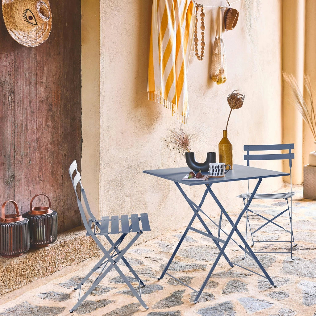Set tavolo da giardino pieghevole in acciaio con 2 sedie, 70cm, blu