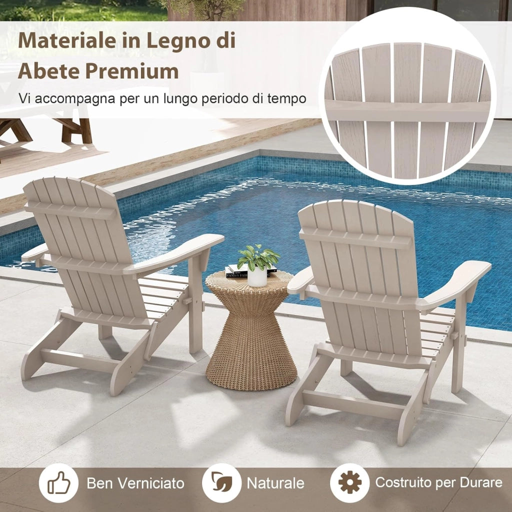 Sedia Adirondack Pieghevole, Sedia da Giardino in Legno di Abete, Poltrona Prendisole con Schienale Alto, Portata 180 kg, 89 x 71 x 94 cm (89 x 71 x 94 cm,Grigio,1)