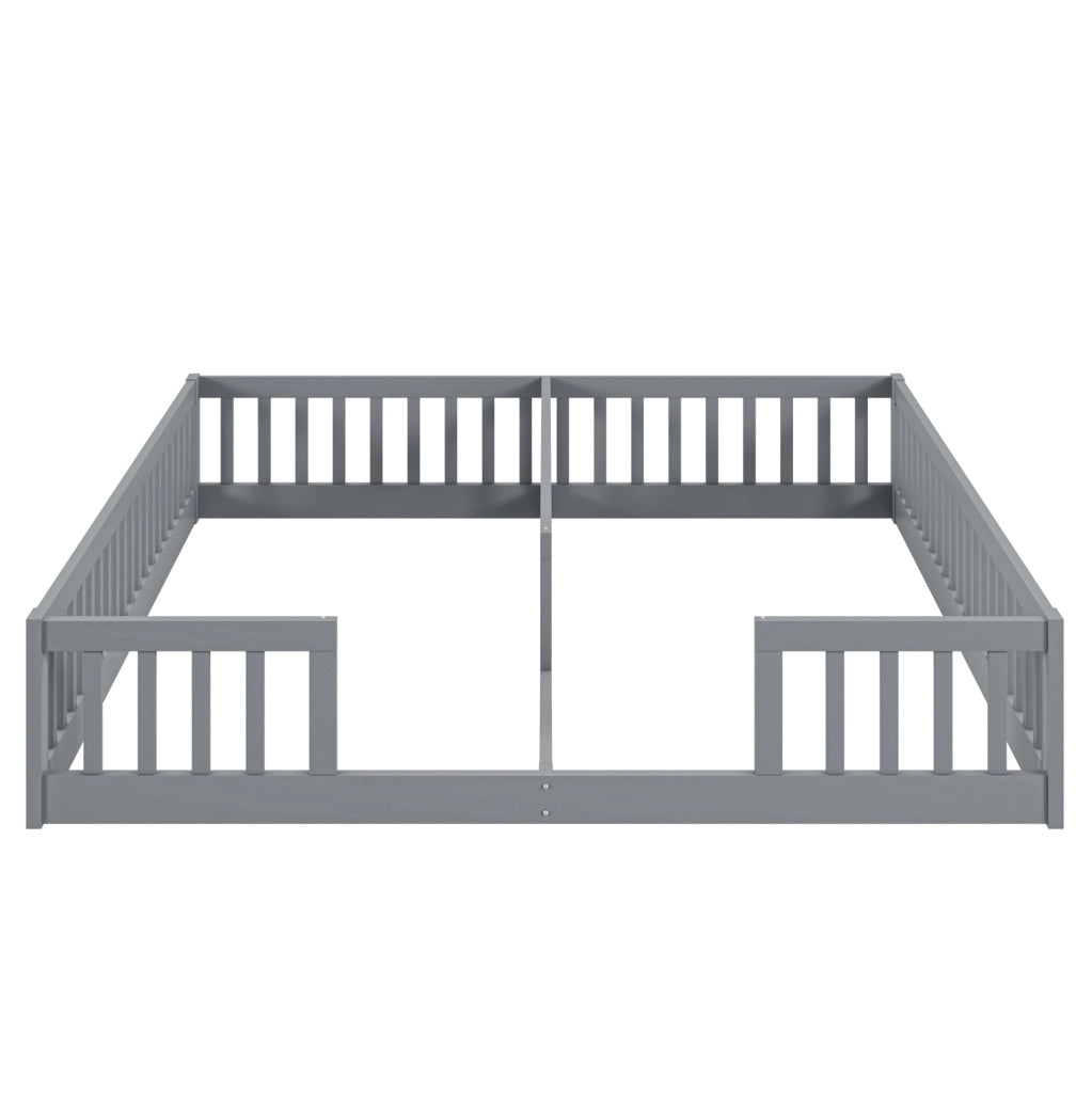 Letto a pavimento per 2 bambini 90 x 200 cm grigio con sponde di sicurezza