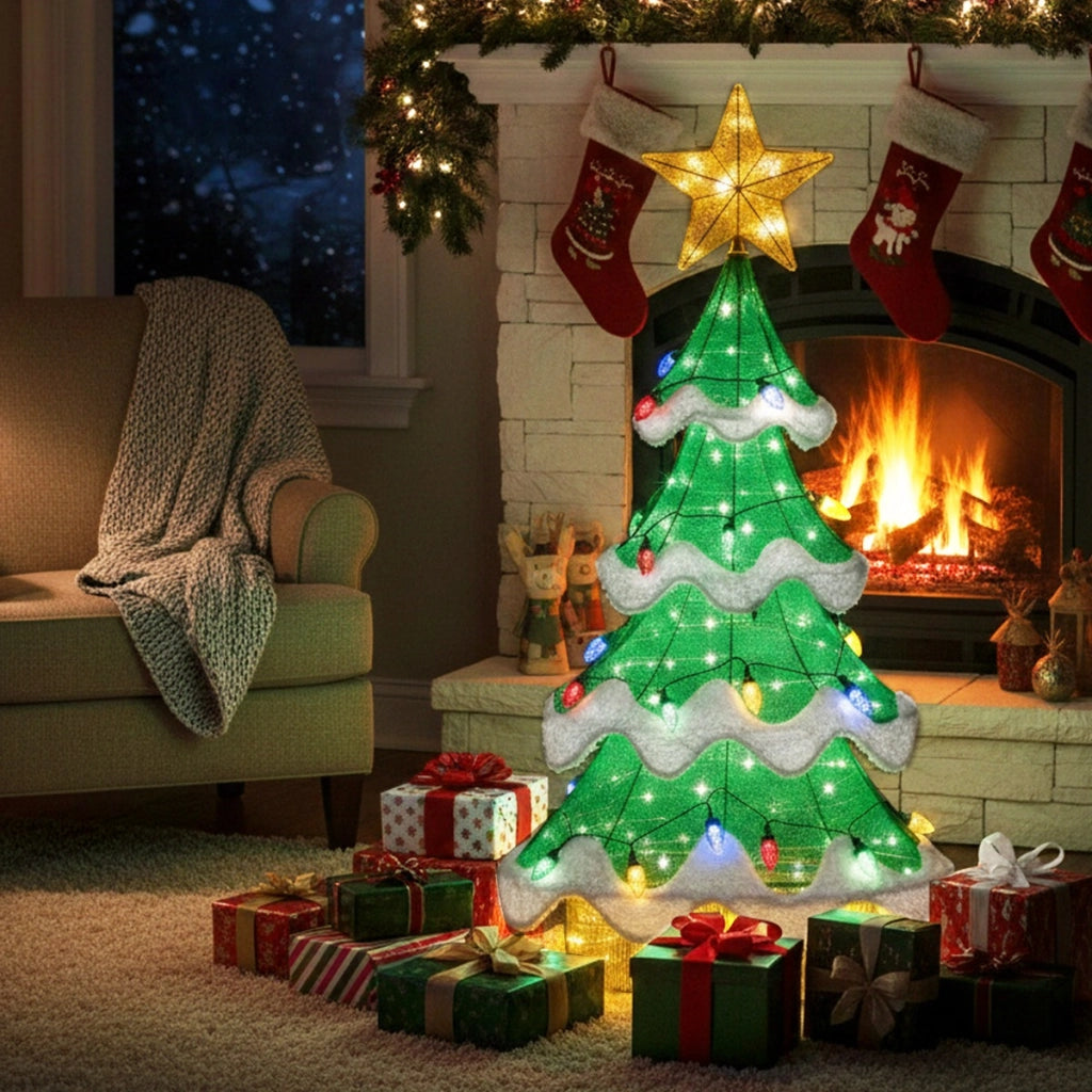 Albero 3D in rete esterni e interni con 34 luci colorate a forma di fragola, Albero di natale illuminato 130 cm