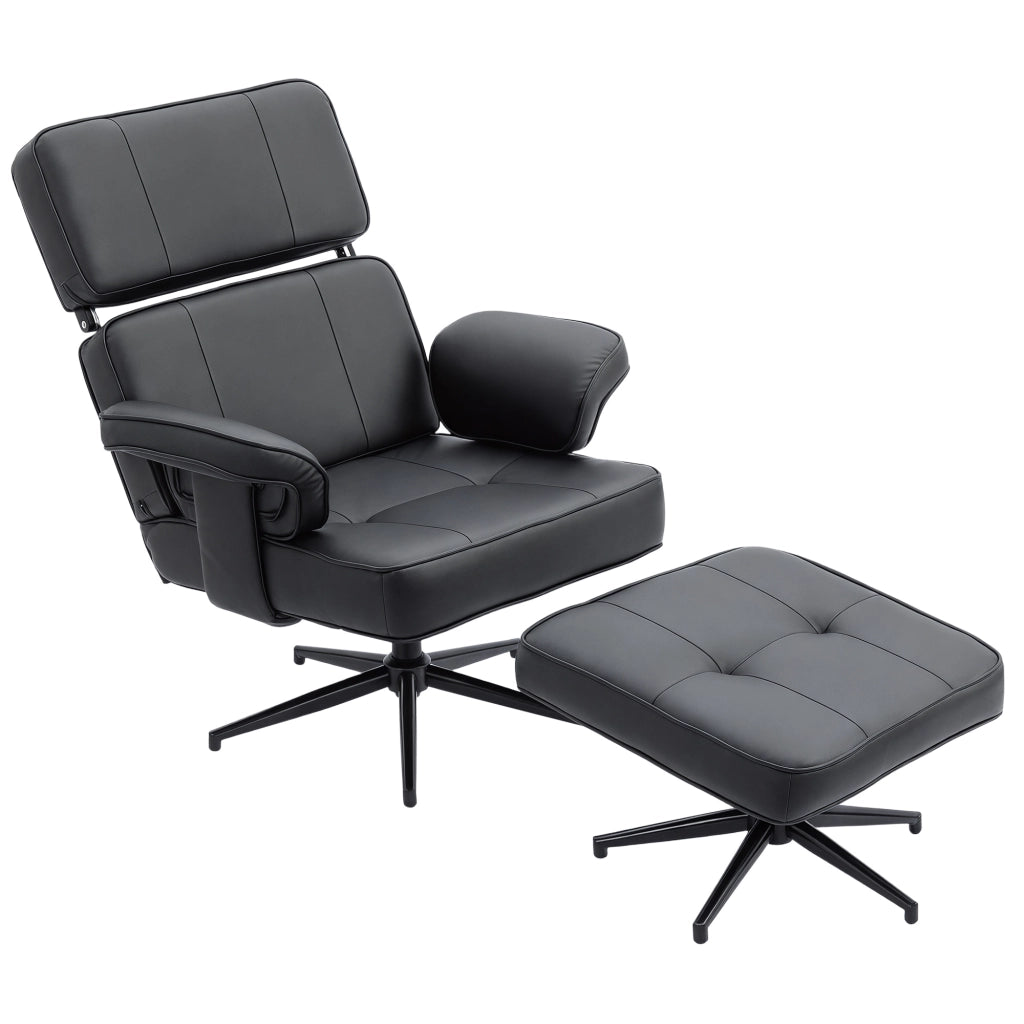 Poltrona reclinabile con poggiapiedi, rivestimento similpelle, schienale regolabile, base metallica ¨C zephmum ¨C Nero