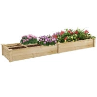 Letto Rialzato per Orto e Giardino con Divisorio Interno e Fondo Aperto, 237x60x25cm, Legno Naturale