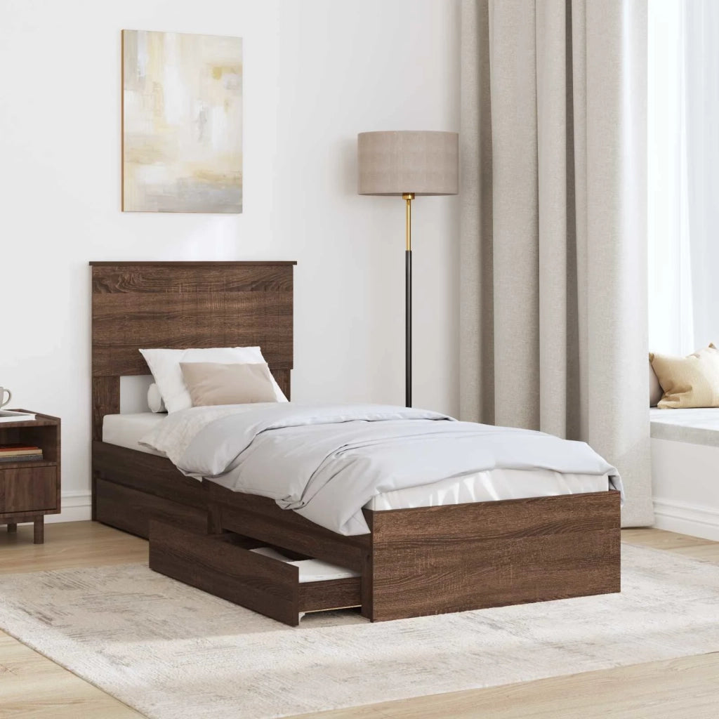 Letto con Contenitore con testiera Rovere Marrone 75 x 190 cm