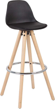 Barstoli con schienale - Altezza seduta 75cm - Nero - Set da 2 - Cucina - Sedili bar - Con schienale - Pelle in pvc - Struttura in legno scuro