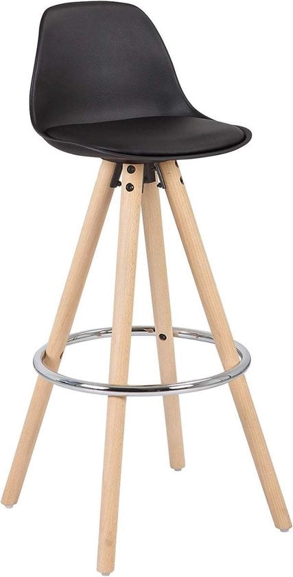 Barstoli con schienale - Altezza seduta 75cm - Nero - Set da 2 - Cucina - Sedili bar - Con schienale - Pelle in pvc - Struttura in legno scuro