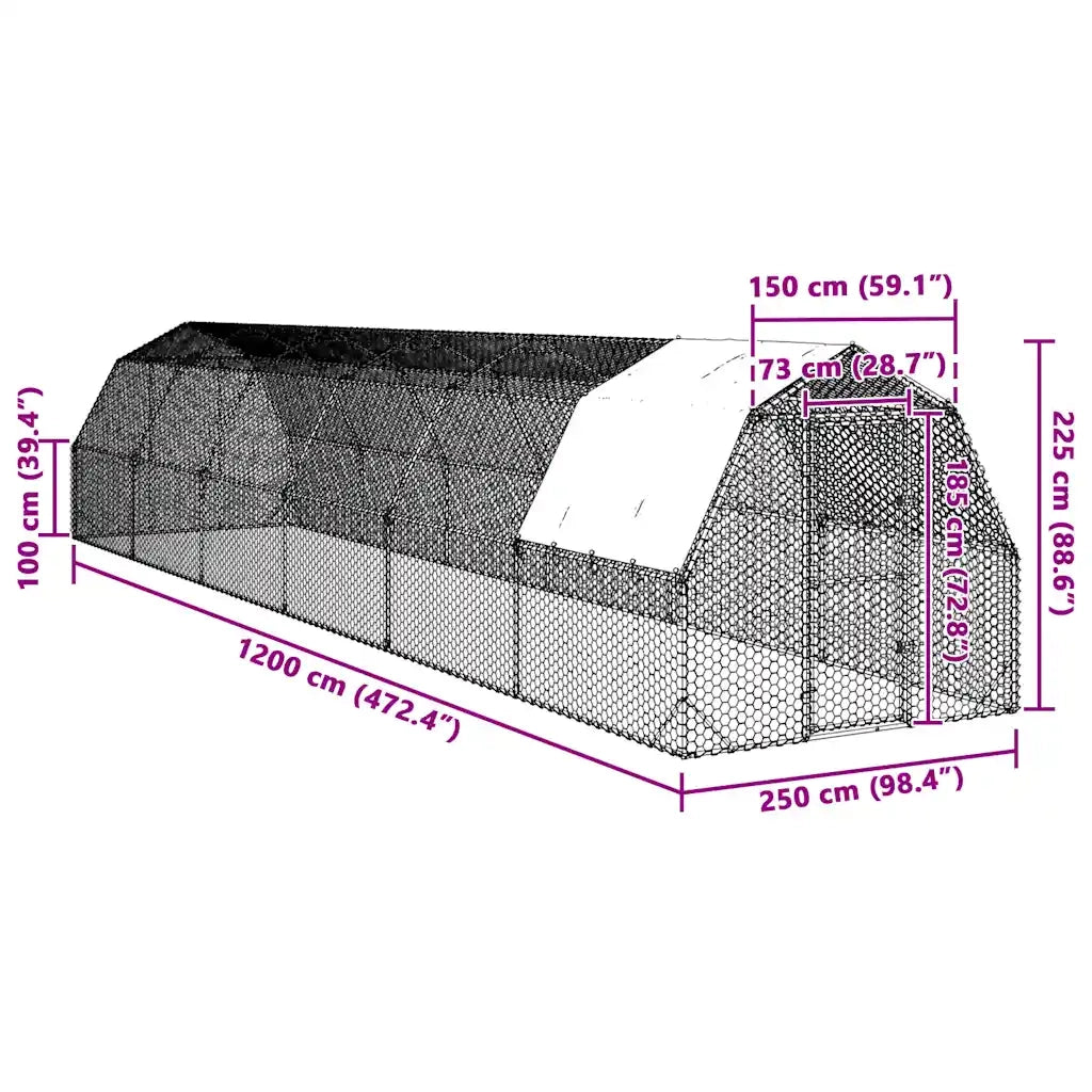 vidaXL Recinto per Polli con Tetto 2,5x12x2,25 m in Acciaio Zincato