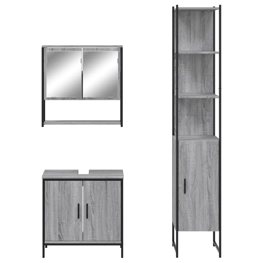 Set Mobili da Bagno 3 pz Grigio Sonoma in Legno Multistrato