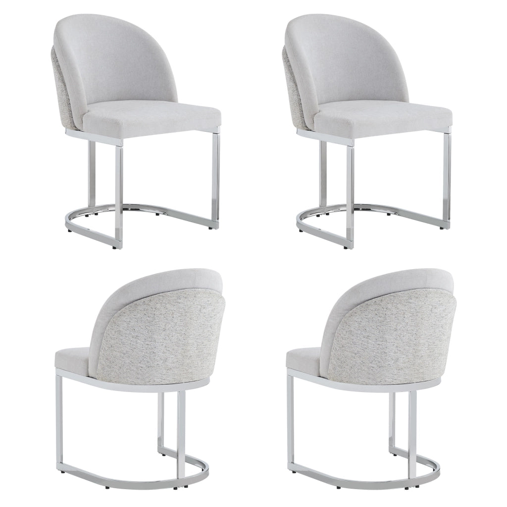 Set di 4 sedie da pranzo in ciniglia grigio chiaro con gambe in metallo argento