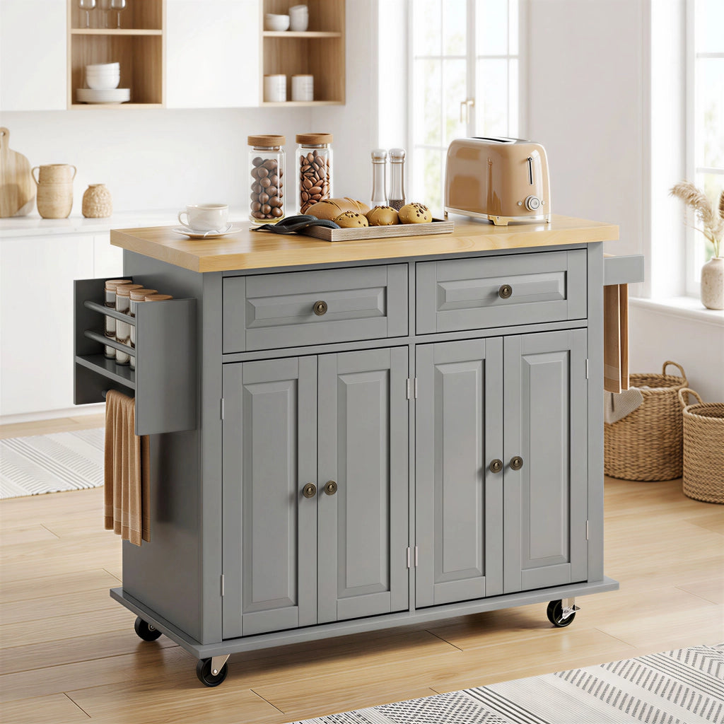 Tavolino da cucina con cassetti e ripiani ¨C zephmum ¨C MDF grigio h¨¦v¨¦a