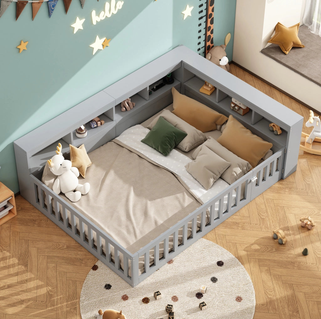 Letto da giorno 140x200 cm con vani portaoggetti; prese USB; truciolare e MDF; grigio