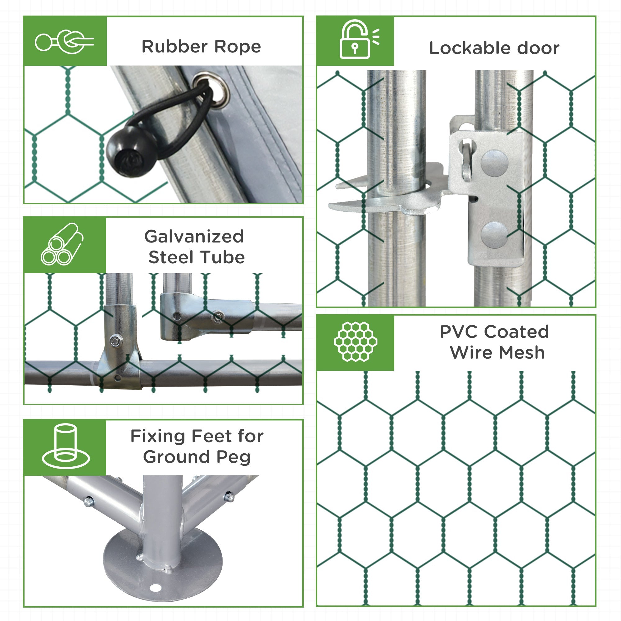 Recinto per Galline 280x190x195 cm con Copertura in Acciaio