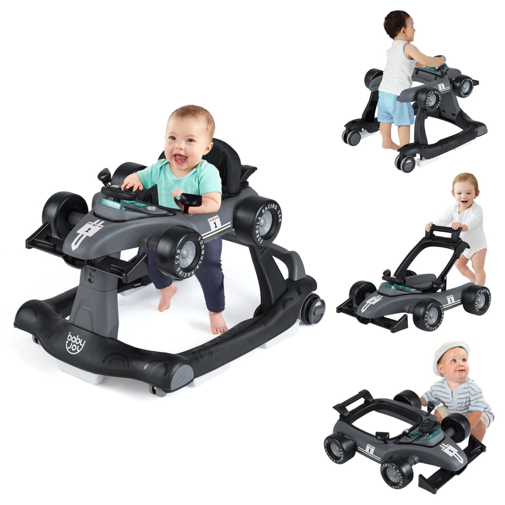 Primi passi 4 in 1 per neonati con altezza e velocit¨¤ regolabili, Primi passi a spinta con carillon con luci Grigio scuro