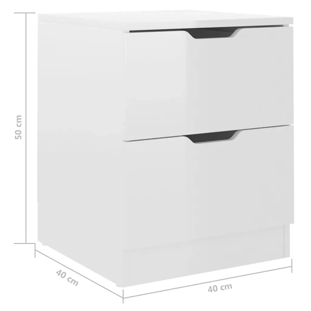 Comodini 2 pz Bianco Lucido 40x40x50 cm in Legno Multistrato 326736