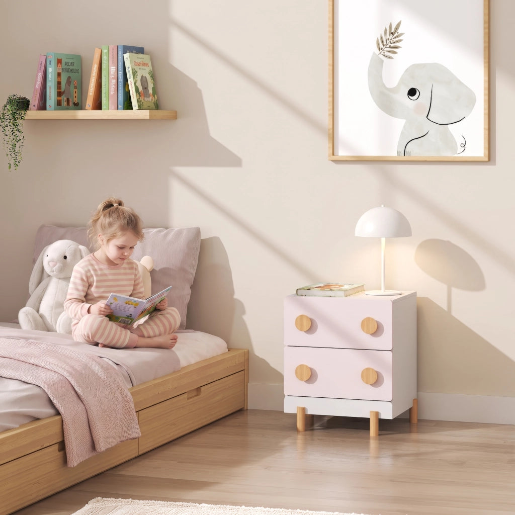 Comodino per Cameretta Vaarentaa con 2 Cassetti 47x40x35 cm - Bianco/Rosa [en.casa]