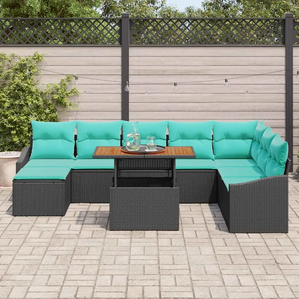 Set da Pranzo per Giardino con cuscino 9 pcs Nero e Verde acqua 3349878