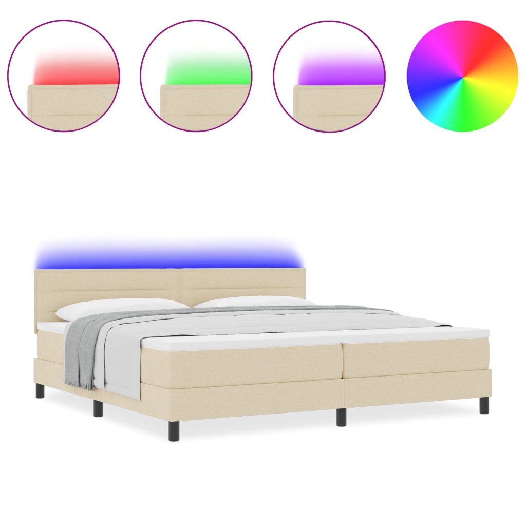 Letto Box Spring con Materasso & LED Crema 200x200 cm Tessuto