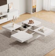 Tavolino da caffè quadrato bianco 90 x 90 x 25 cm in truciolare; effetto marmo; con 4 cassetti