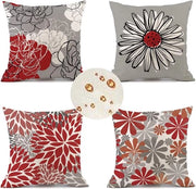 Set di cuscini per giardino 40 cm x 40 cm, 4 pezzi, disegno di fiori rossi, tessuto impermeabile, cuscini per divani quadrati, cuscini decorativi, adatti per giardini, terrazze, divani, sedie e altre decorazioni esterne.